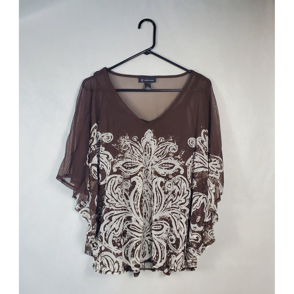 INC International Concepts Brown Mesh Rhinestone Paisley Top Set Womens Large